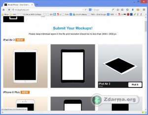 Domovská stránka s výběrem vzhledu telefonu či tabletu