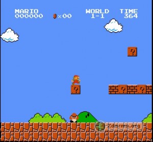 Záběr ze hry Free Mario. Pod Máriem je jedna z příšer.