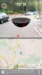 Okno s živým náhledem, kompasem a mapou