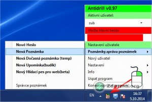 Přidání nové poznámky v menu Antidrillu