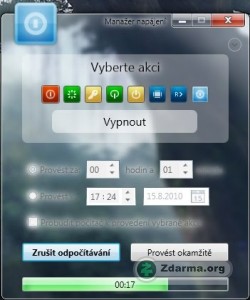 Hlavní okno manažera napájení