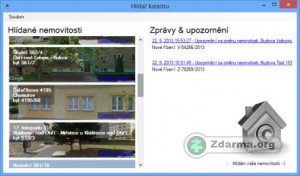 Okno programu Hlídač katastru