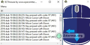Program ECTmouse v akci, právě dochází k pohybu kurzoru