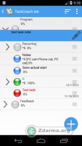 Přehled úkolů v TaskCoach for Android