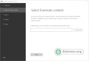Výběr obsahu v aplikaci OneNote Importer