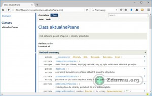 Přehled PHP třídy ve vygenerované dokumentaci pomocí ApiGen