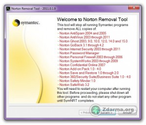 Odinstalace Symantec aplikací