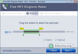 Úprava skladby v programu Free MP3 Ringtone Maker