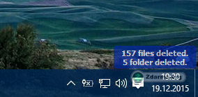 informace na liště po vyčištění