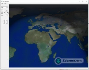 mapa se zemí, kde je možné sledovat pozice slunce a měsíce