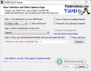 Okno programu YUMI pro vytvoření spouštěcího USB disku