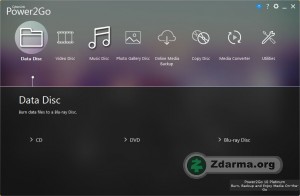 Hlavní okno programu CyberLink Power2Go Essential