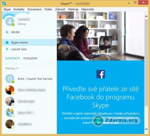 Komunikátor Skype v zobrazení v jednom velkém okně