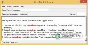 Vyhledávací okno slovníku WordNet