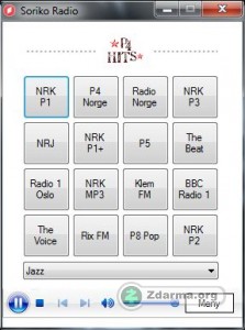 Hlavní okno programu Soriko Radio pro přehrávání rádií