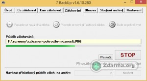 Průběh zálohování s programem 7 BackUp