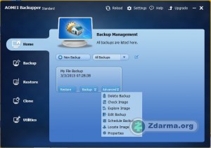 Správa projektů zálohování v AOMEI Backupper