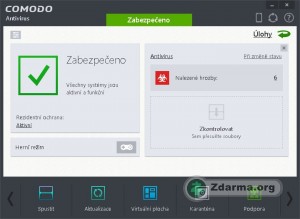 Kompaktní zobrazení hlavního panelu Comodo Antivirus