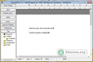 Textový procesor EasyOffice s otevřeným dokumentem