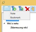 Z menu lze vytvořit novou poznámku nebo záložku