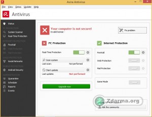 Hlavní okno Avira Free Antivirus