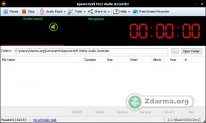 Hlavní okno Apowersoft Free Online Audio Recorder
