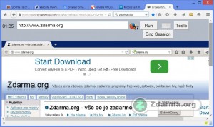 Sezení v aplikaci Browserling se spuštěným prohlížečem Firefox