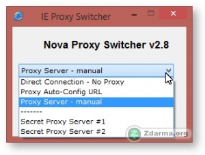 Výběr mezi jednotlivými způsoby nastavení proxy