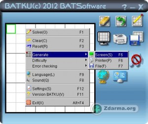 Program Batku s menu vygenerování Sudoku