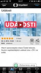 iVysílání pro iOS na iPhonu s informace o pořadu