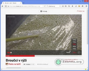 Přehrávání videa pořadu s možností nastavit kvalitu obrazu