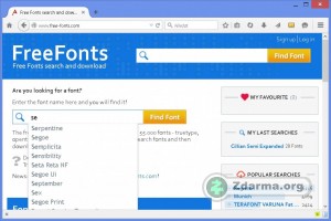 Vyhledávání fontů na Free Fonts s našeptáváním
