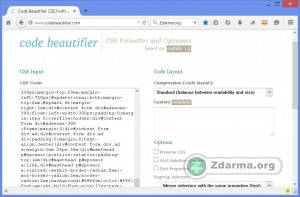 Úvodní část formuláře na Code Beautifier pro vložení CSS stylu