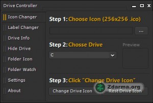 Drive Controller s nastavením ikonky disku