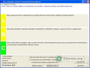 Probíhající test v programu Autoškola