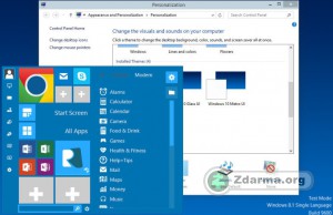 Pozměnená nabídka start a v pozadí motivy pro Windows 10