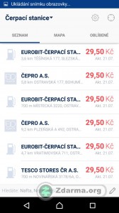 Tank Navigator seznam dostupných stanic v okolí