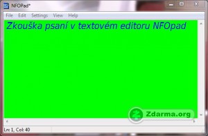 Ukázka psaní v textovém editoru NFOpad