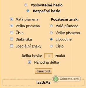 Možnosti u bezpečného hesla (nevyslovitelného)
