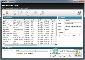 Hlavní okno aplikace Helium Audio Joiner