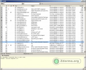 Načtené emaily z databáze v programu MiTeC Mail Viewer