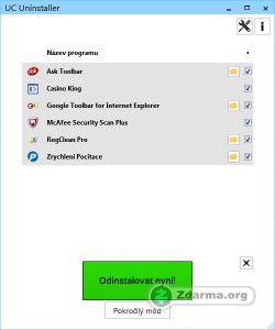 Okno UC Uninstaller s výběrem aplikací pro odinstalování