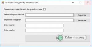 Ransomware decryptor a aplikace CoinVault decryptor pro dešifrování postižených souborů