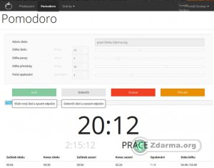 Odpočet nastaveného času (pomodoro) pro jednotlivý úkol
