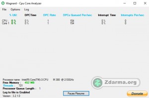 Hlavní rozhraní CPU Core Analyzer