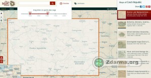 Hledání map dle zvolení časového období a přiblížení na základní mapě. Zde pro ČR a přilehlé oblasti.