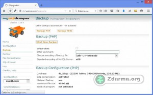 Spuštění zálohování MySQL databáze s pomocí MySQLDumper