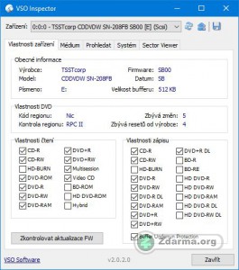 Informace o DVD mechanice v programu VSO Inspector