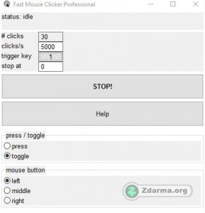 Rozhraní programu Fast Mouse Clicker Professional