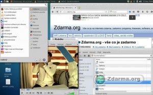 Prostředí Xubuntu se spuštěným webovým prohlížečem, správcem souborů a přehrávačem videí